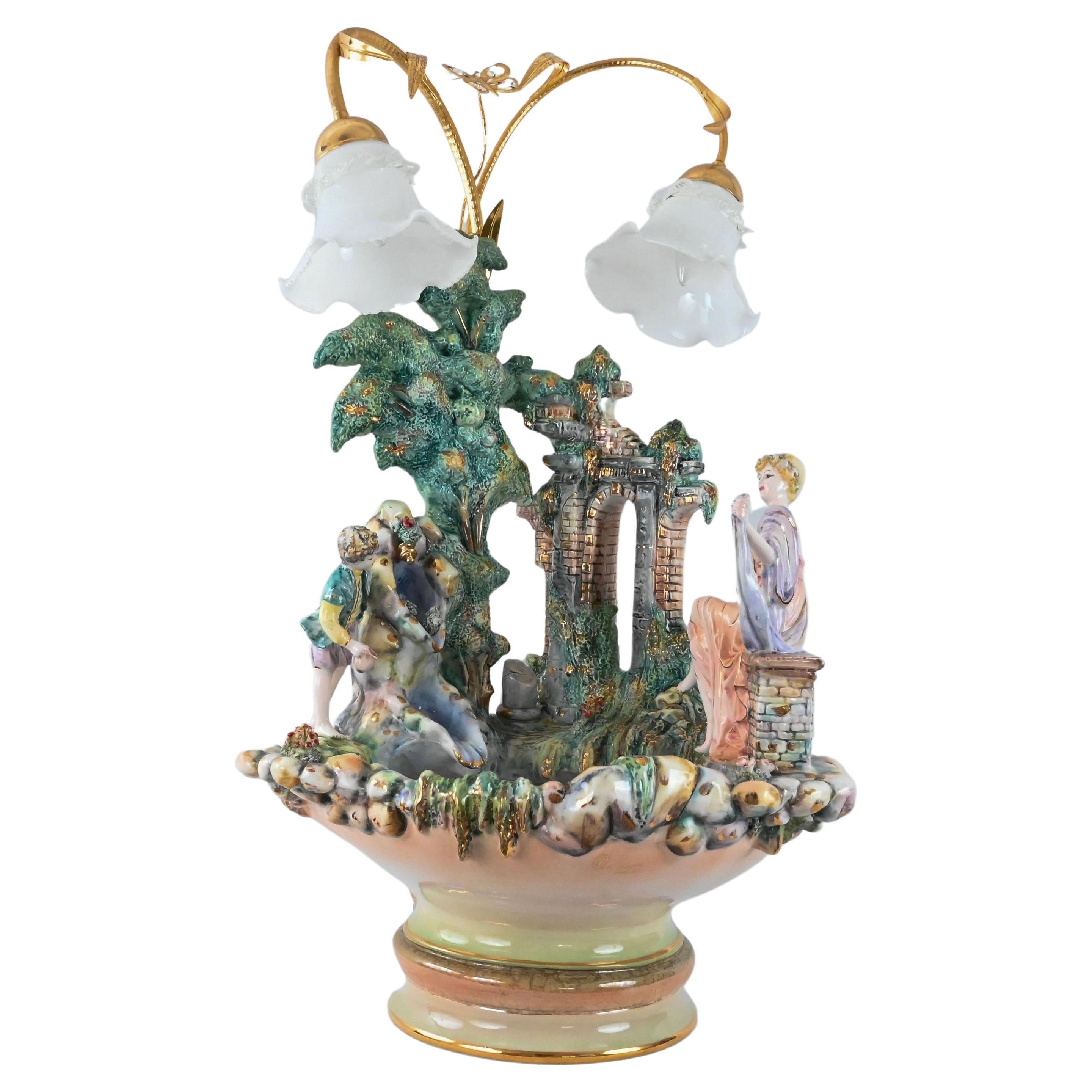 Gianni Lorenzon Italian Porcelain Illuminated Water Fountain Light or Bird Bath For Sale