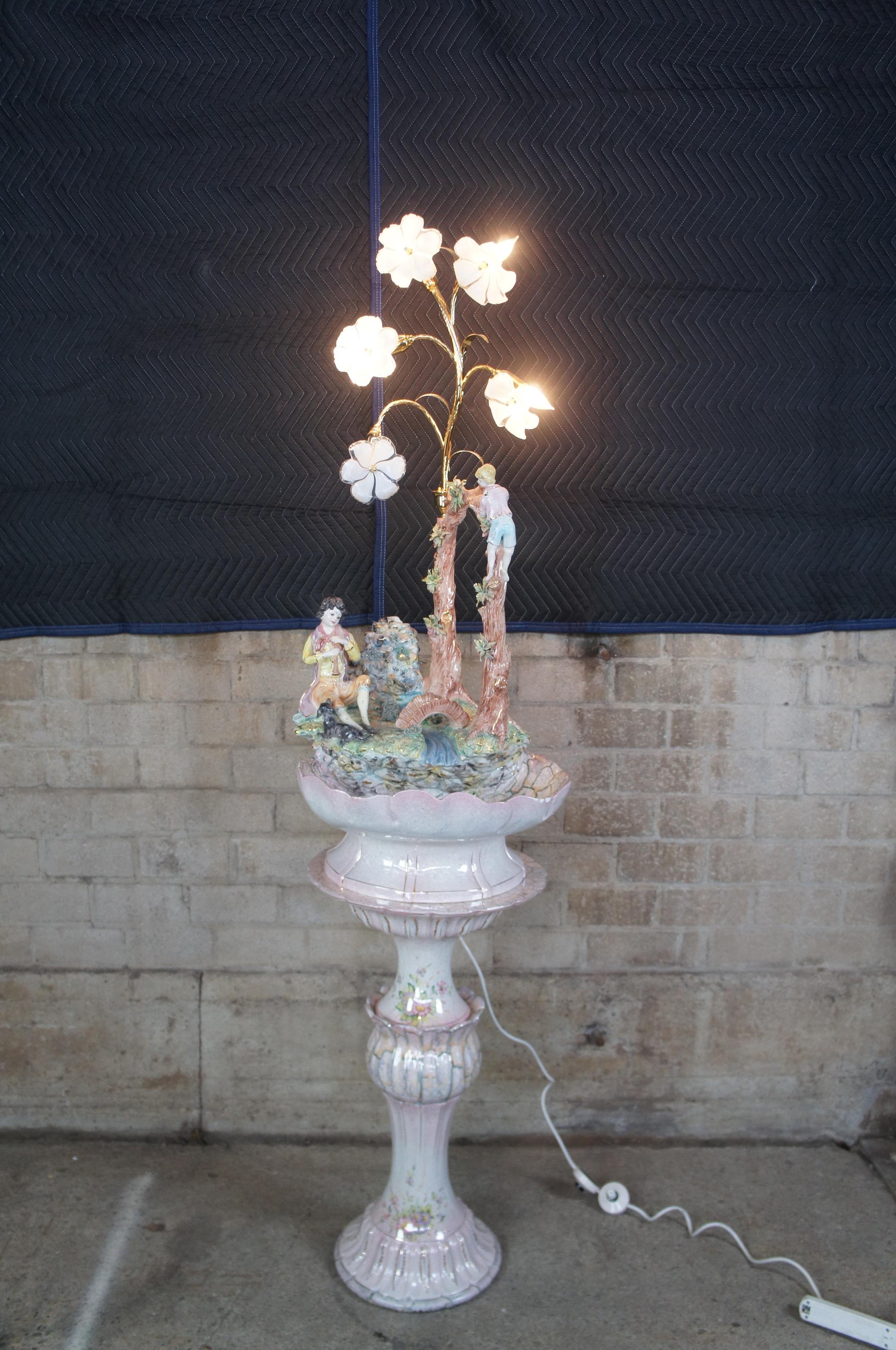 Gianni Lorenzon Italy Porcelain Illuminated Water Fountain Light and Pedestal 3