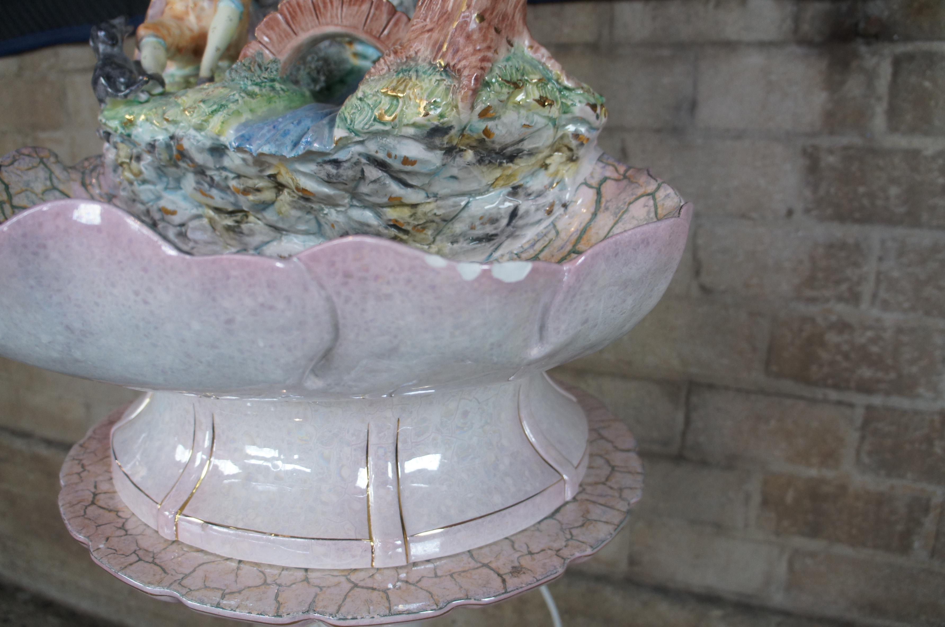 20th Century Gianni Lorenzon Italy Porcelain Illuminated Water Fountain Light and Pedestal