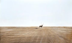 Standing Deer: Nordic-style painting with bitumen and oil on canvas