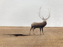 Standing Deer: Nordic-style painting in mixed media (oil on canvas)