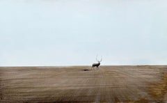 Standing Deer: Nordic-style painting in mixed media (oil on canvas)