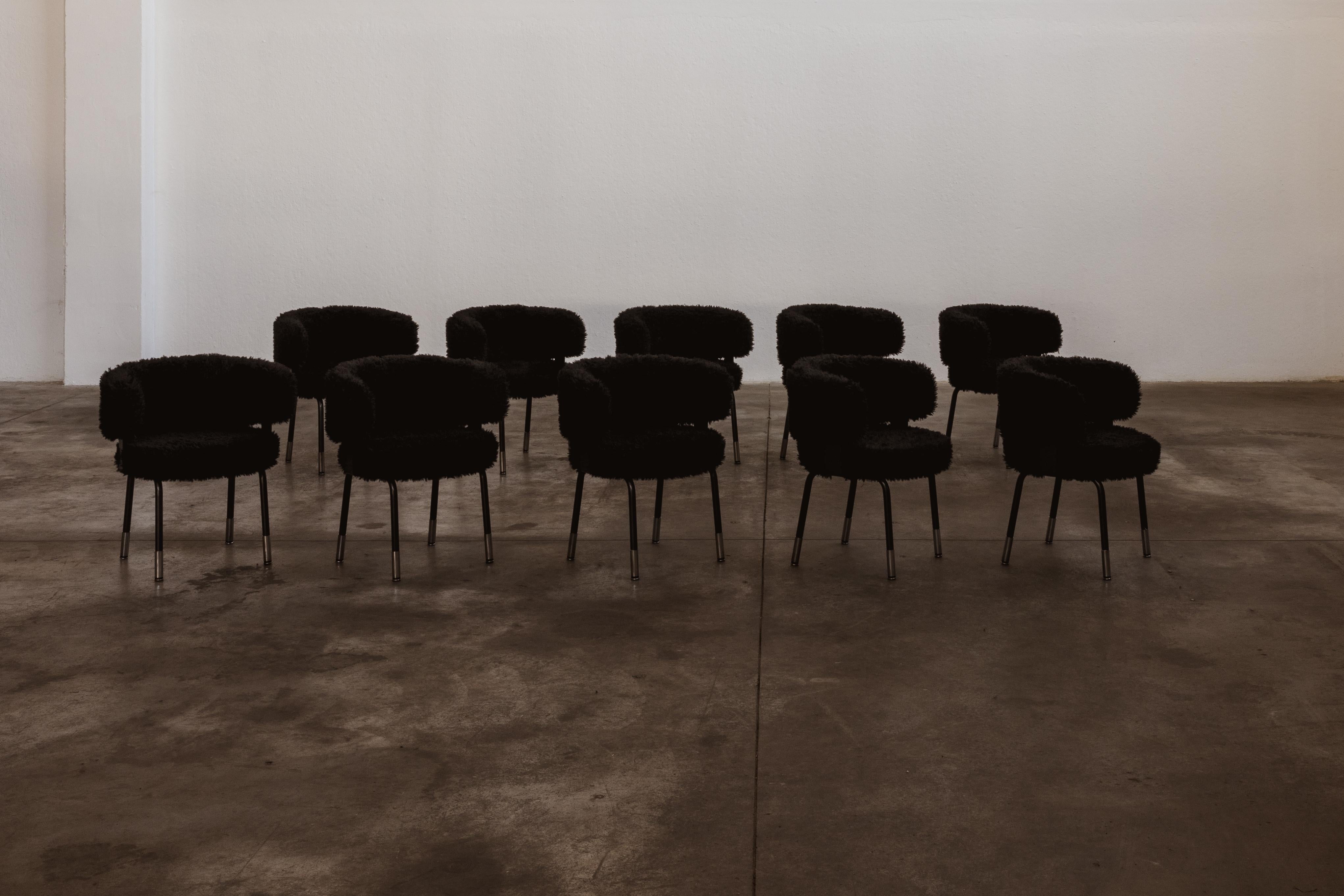 Italian Gianni Moscatelli Dining Chairs for Formanova, Black, 1968, Set of 10 For Sale