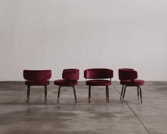 Gianni Moscatelli Dining Chairs for Formanova, Burgundy Velvet, 1968, Set of 4