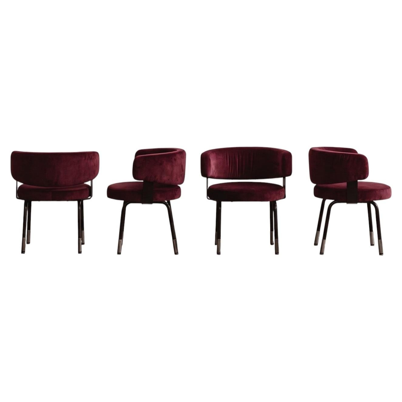 Gianni Moscatelli Dining Chairs for Formanova, Burgundy Velvet, 1968, Set of 4