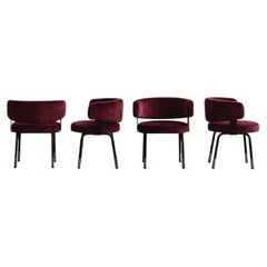 Gianni Moscatelli Dining Chairs for Formanova, Burgundy Velvet, 1968, Set of 4