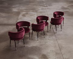 Gianni Moscatelli Dining Chairs for Formanova, Burgundy Velvet, 1968, Set of 6