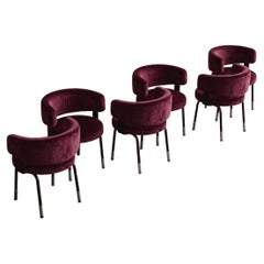 Gianni Moscatelli Dining Chairs for Formanova, Burgundy Velvet, 1968, Set of 6