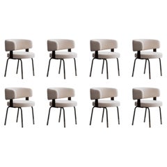 Gianni Moscatelli Dining Chairs for Formanova, White Velvet, 1968, Set of 8