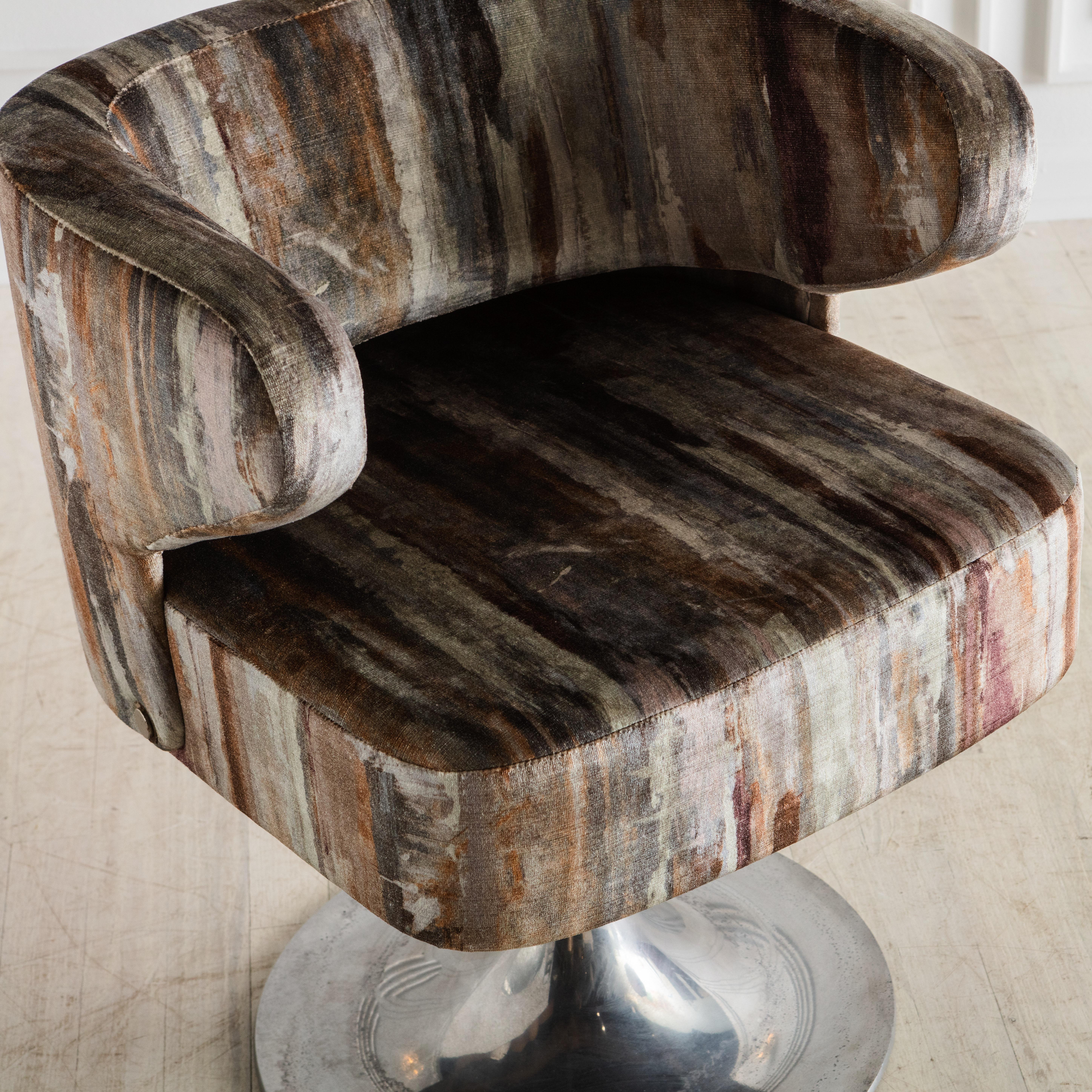 Mid-Century Modern Gianni Moscatelli for Formanova Tulip Swiveling Desk Chair in Painterly Velvet