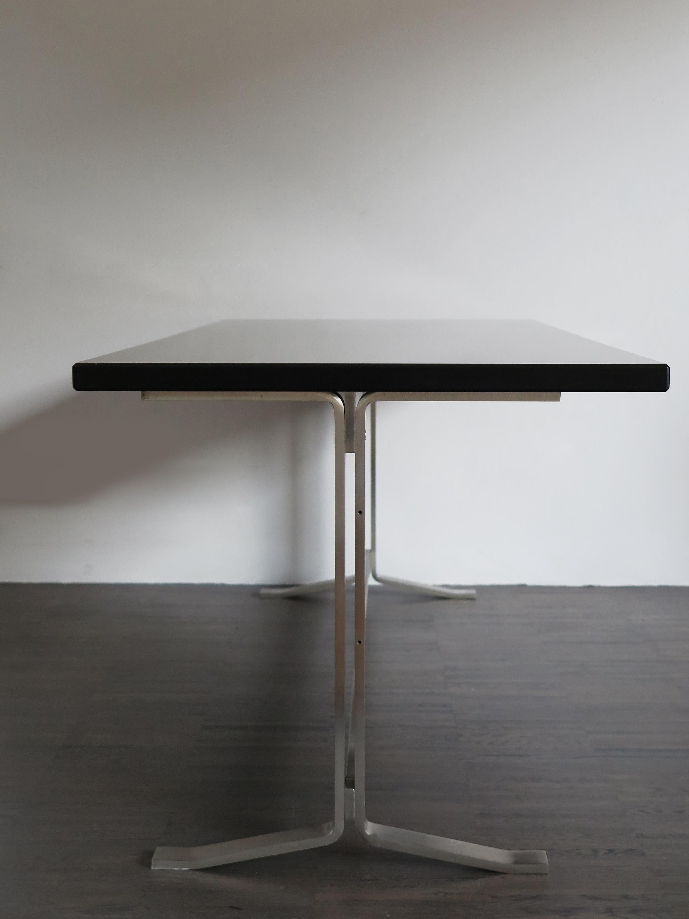 Brushed Gianni Moscatelli Italian Formanova Dark Wood and Steel Desk Table, 1960s