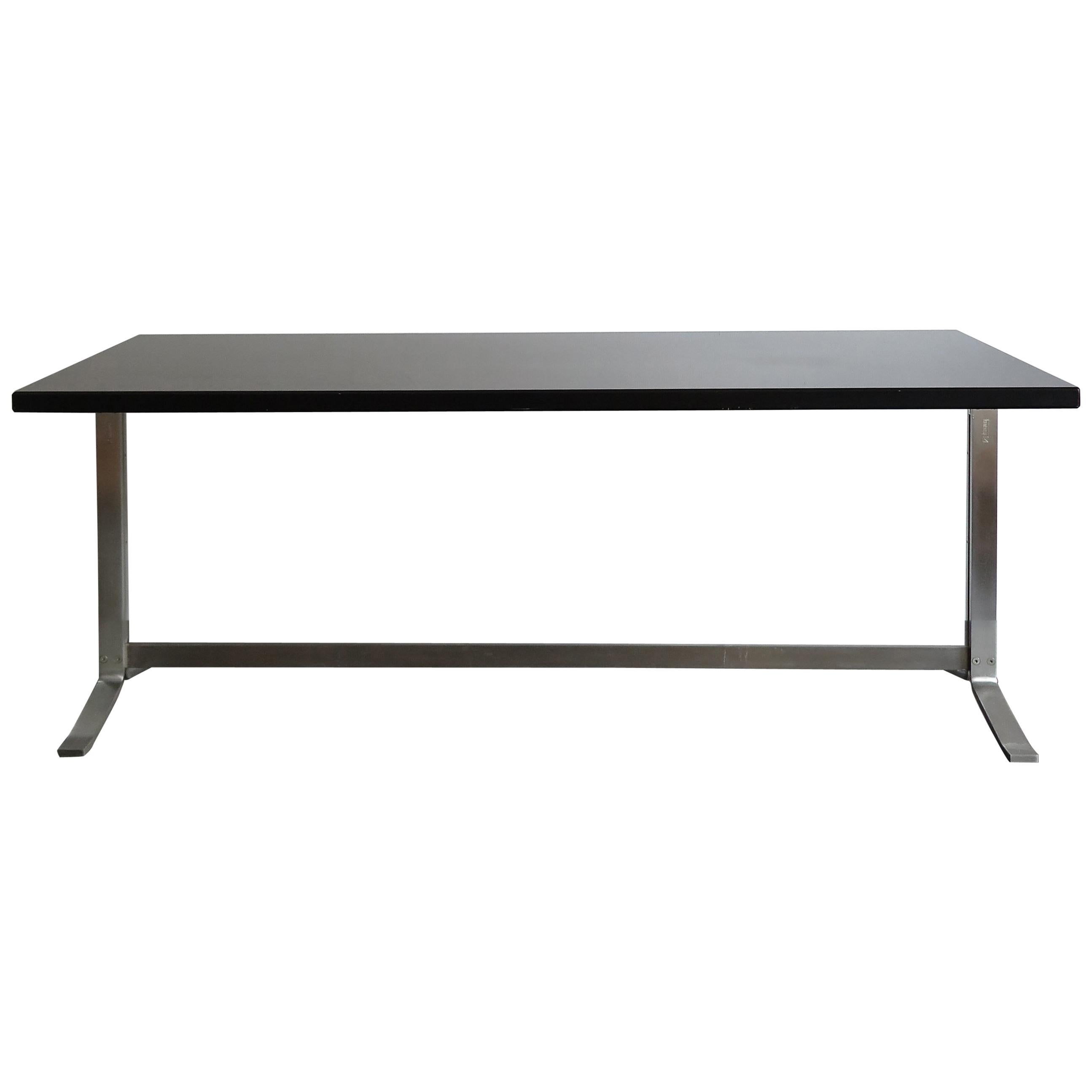 Gianni Moscatelli Italian Formanova Dark Wood and Steel Desk Table, 1960s