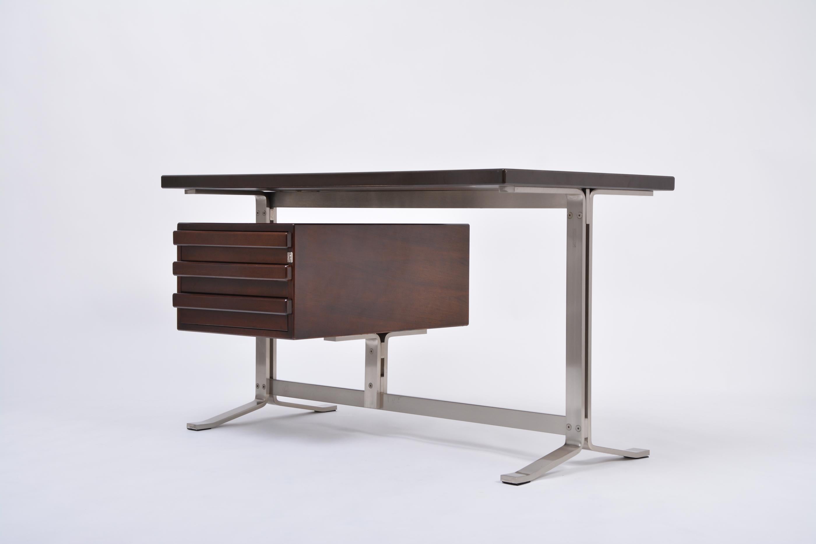 Steel Gianni Moscatelli Mahogany Writing Desk for Formanova