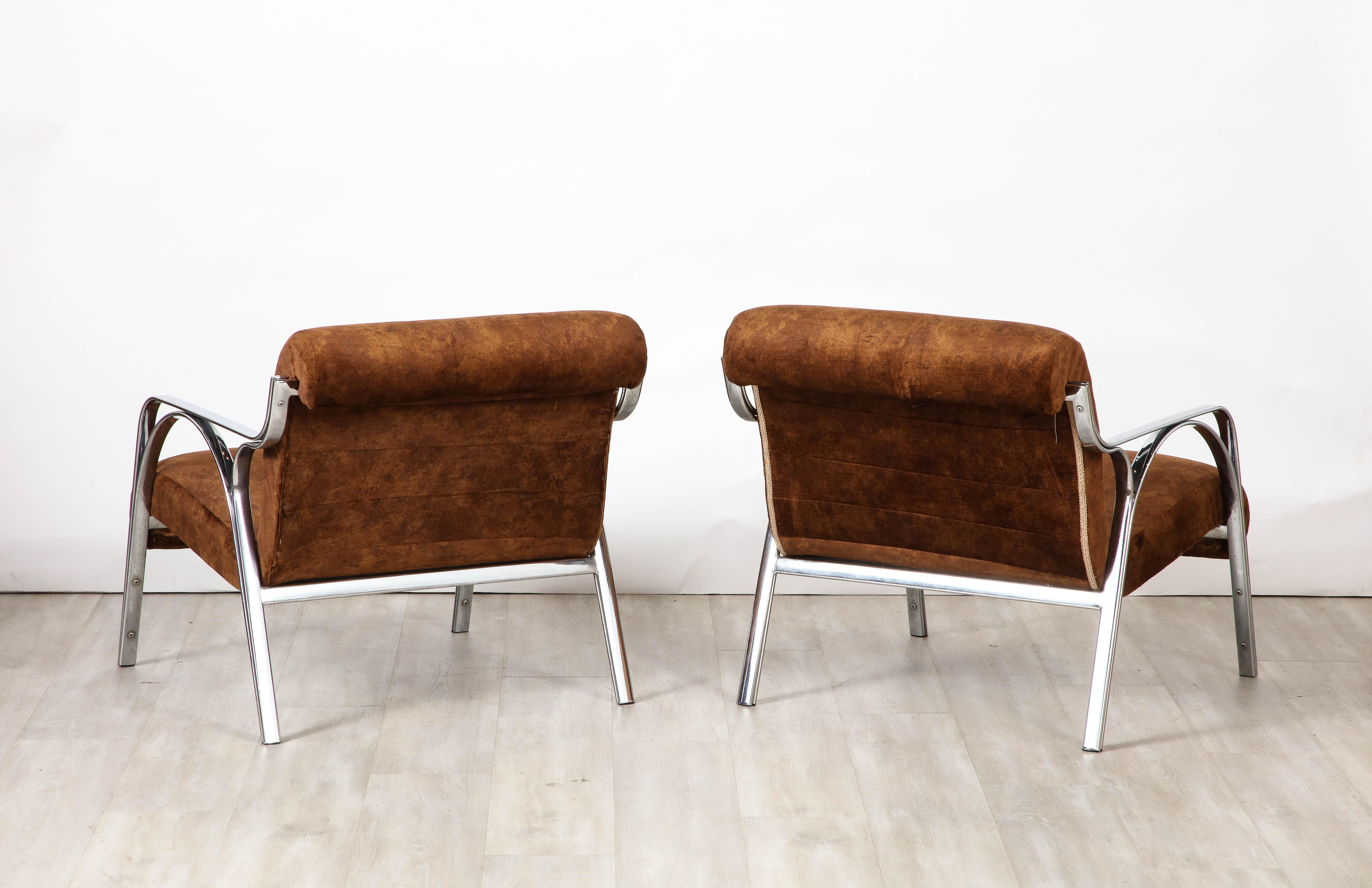Gianni Moscatelli Pair of Chrome Lounge Chairs, Italy, circa 1970  For Sale 3
