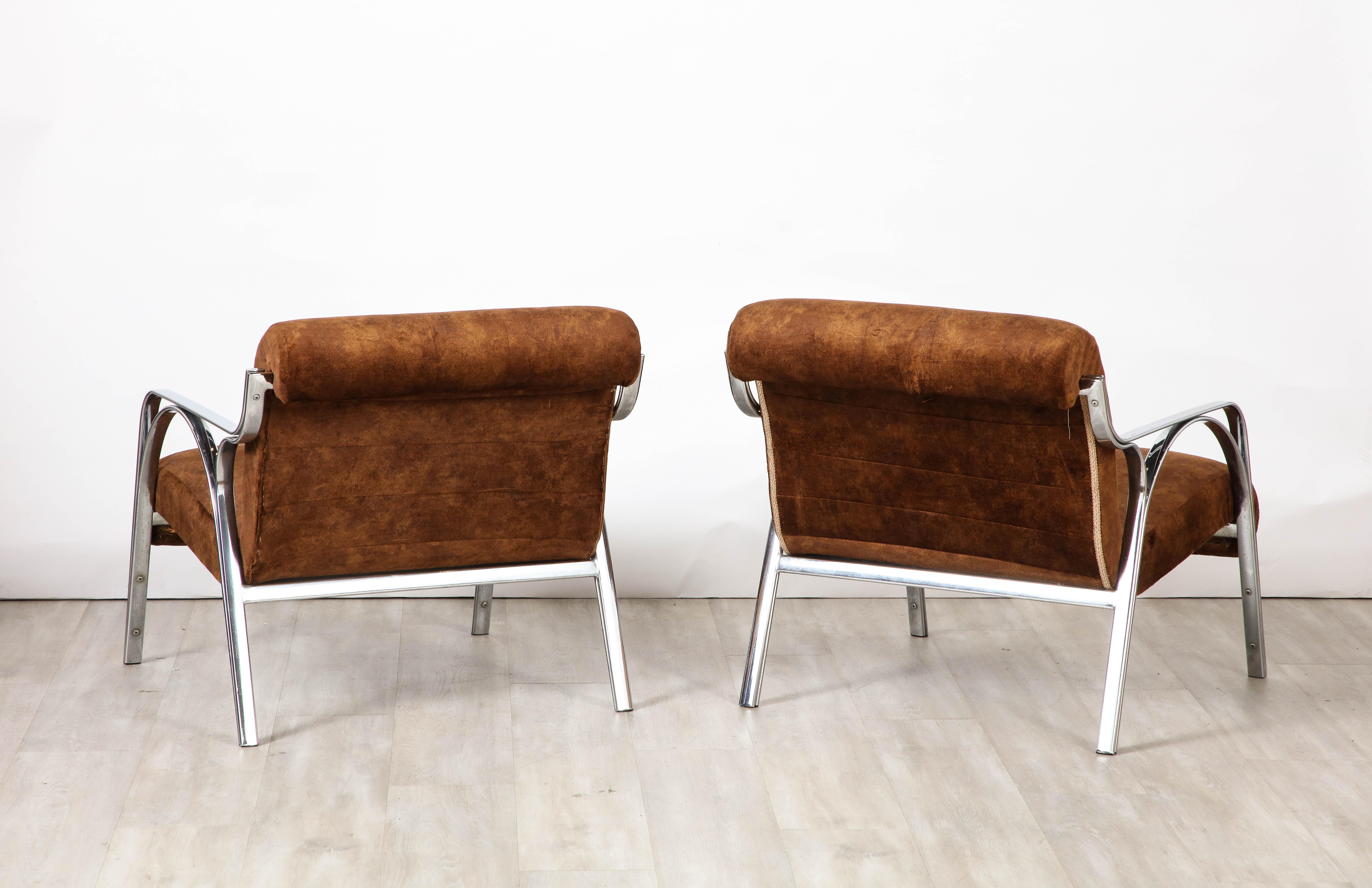 Gianni Moscatelli Pair of Chrome Lounge Chairs, Italy, circa 1970  For Sale 5