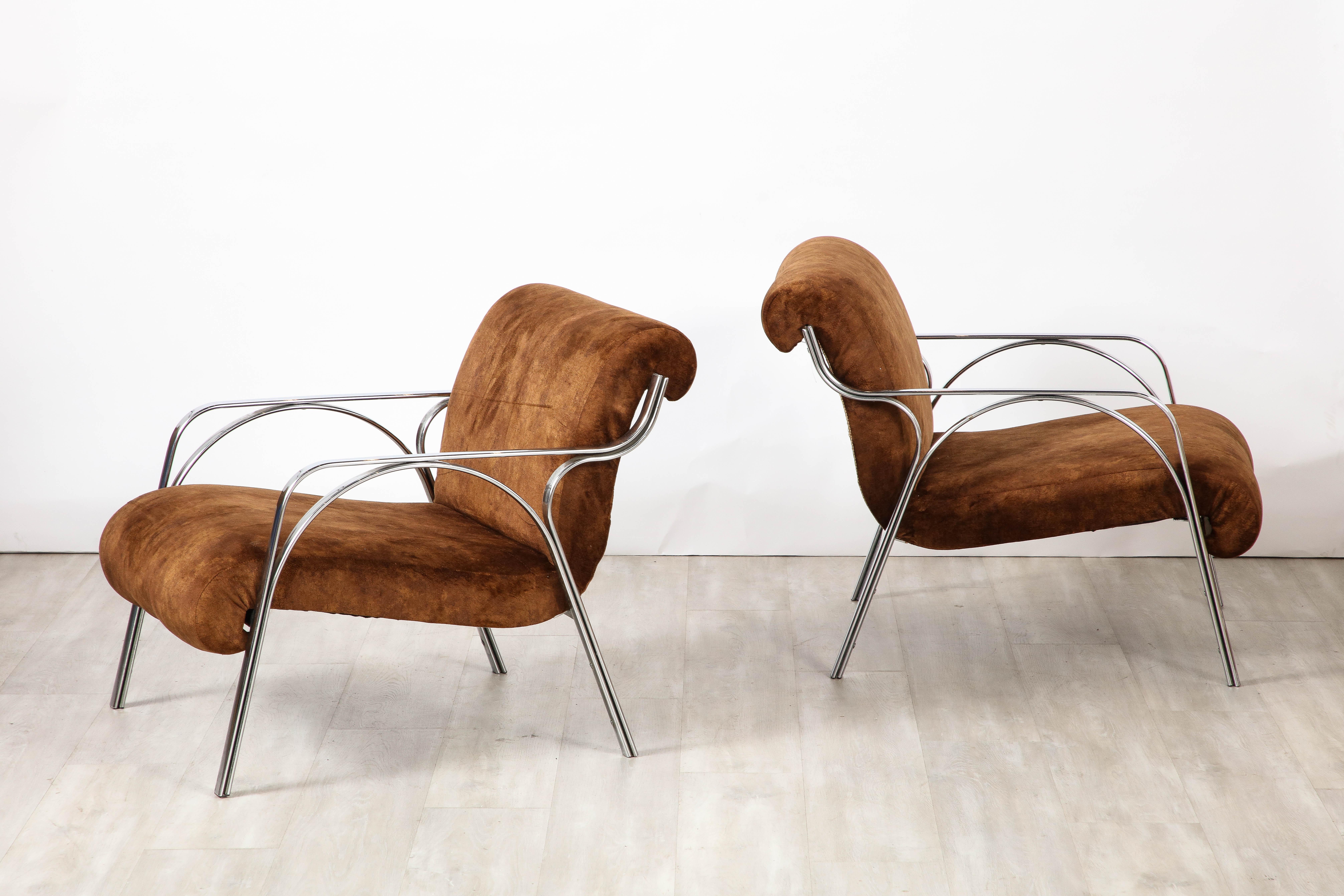 Gianni Moscatelli Pair of Chrome Lounge Chairs, Italy, circa 1970  For Sale 7