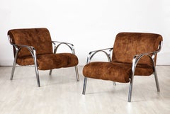 Gianni Moscatelli Coppia di sedie da salotto cromate, Italia, circa 1970