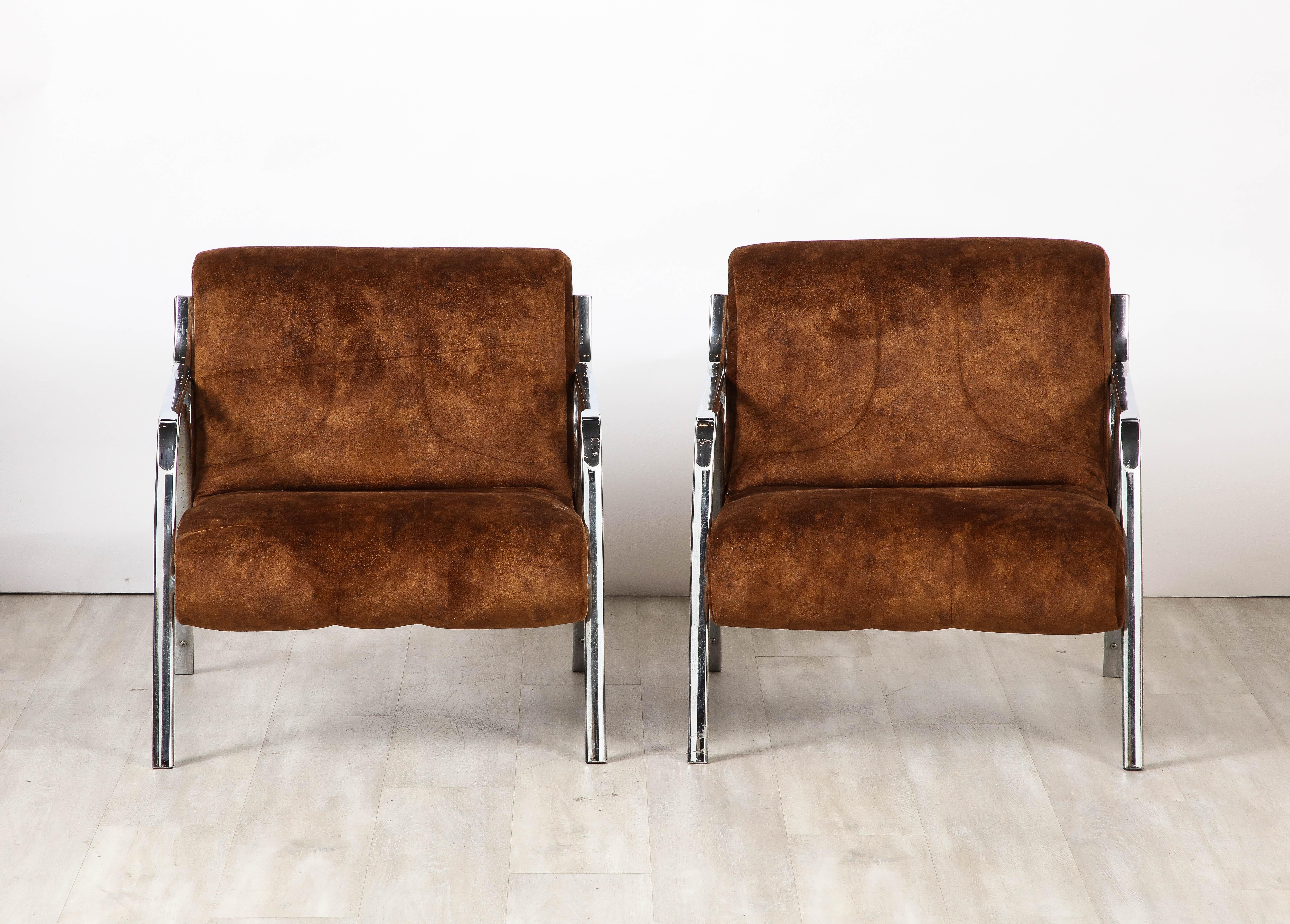 Gianni Moscatelli Pair of Chrome Lounge Chairs, Italy, circa 1970  In Good Condition For Sale In New York, NY