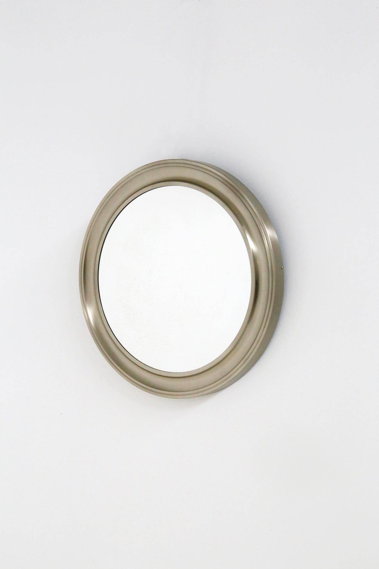 Mid-Century Modern Gianni Moscatelli Round Nickel Wall Mirror Midcentury for Formanova, 1970s
