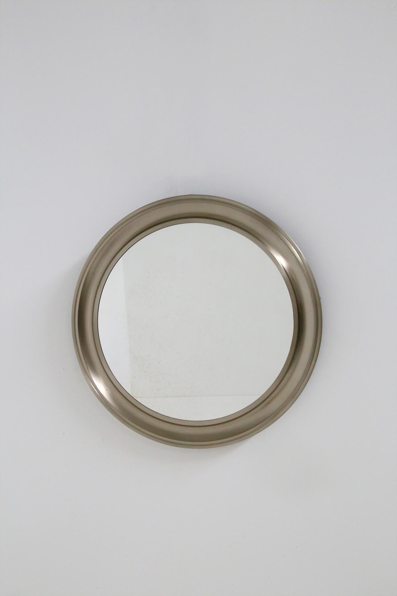 Italian Gianni Moscatelli Round Nickel Wall Mirror Midcentury for Formanova, 1970s