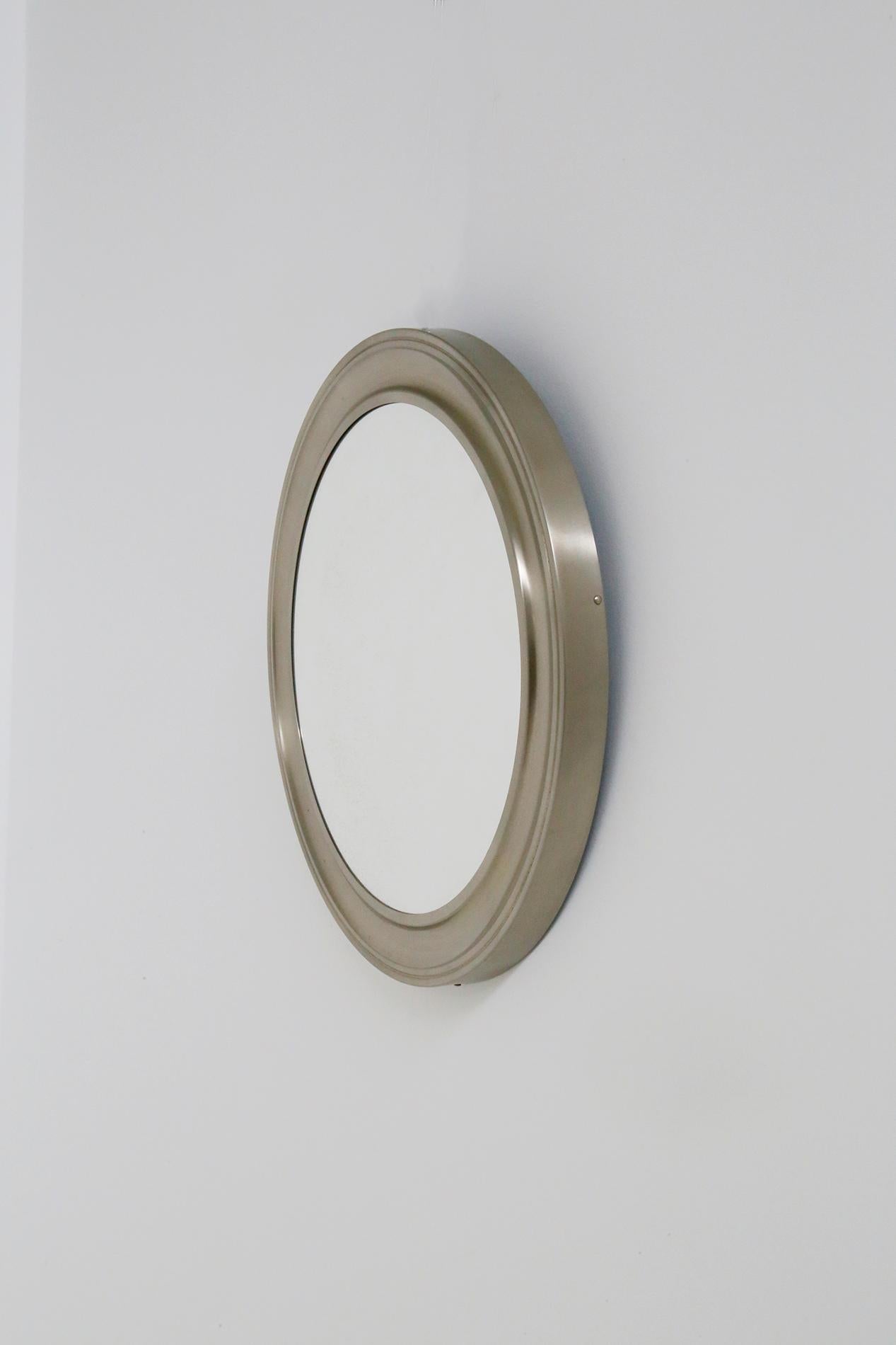 Late 20th Century Gianni Moscatelli Round Nickel Wall Mirror Midcentury for Formanova, 1970s