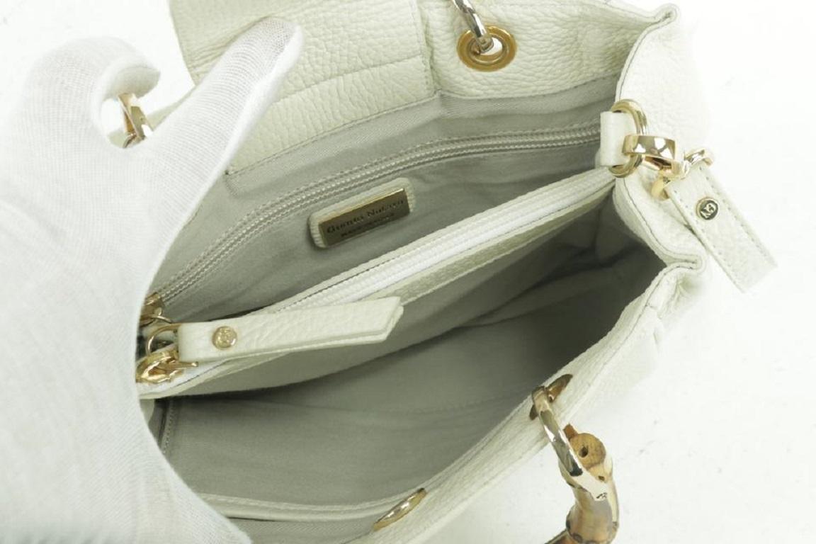 Gianni Notaro Crossbody 232380 Bamboo 2way Tote White-ivory Leather Shoulder Bag In Good Condition In Dix hills, NY