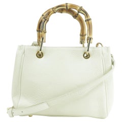 Gianni Notaro Crossbody 232380 Bamboo 2way Tote White-ivory Leather Shoulder Bag