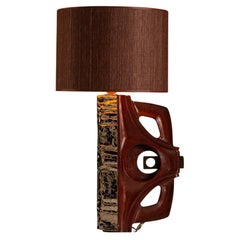 Gianni Pinna Table Lamp in Wood with Glazed Ceramic Decoration, Italy 1970s Gianni Pinna Table Lamp in Wood with Glazed Ceramic Decoration, Italy 1970s