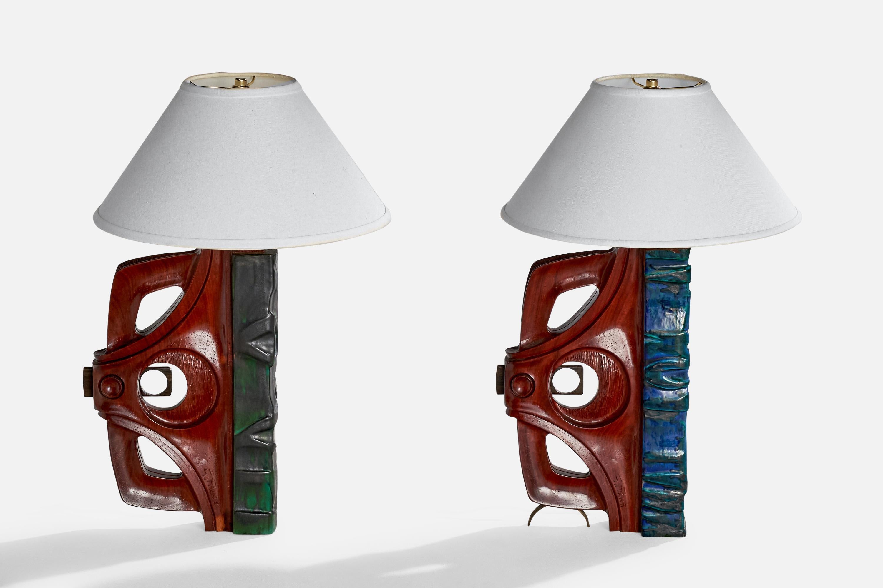 Gianni Pinna, Table Lamps, Wood, Ceramic, Italy, 1970s For Sale 5