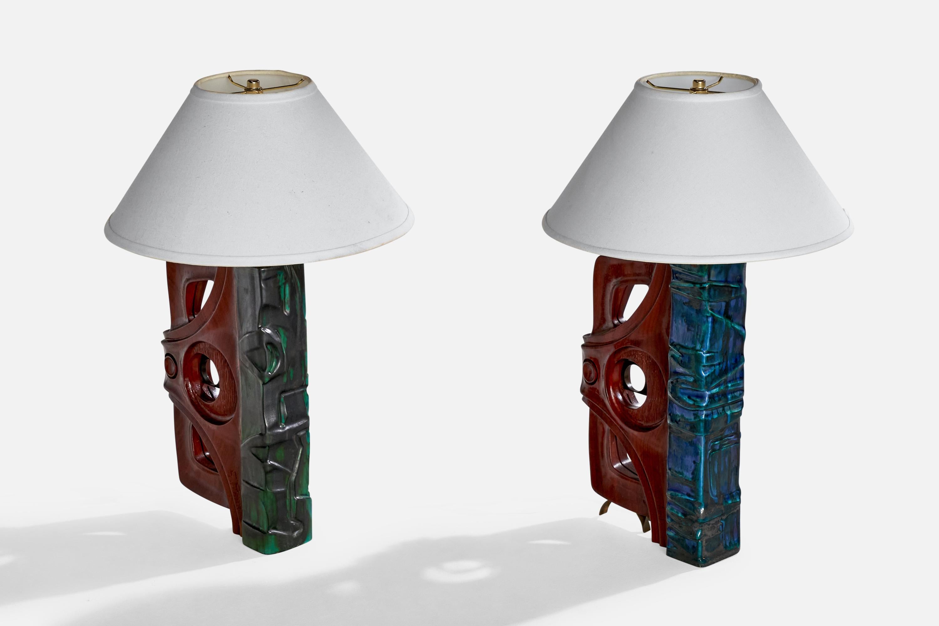 Gianni Pinna, Table Lamps, Wood, Ceramic, Italy, 1970s For Sale 6