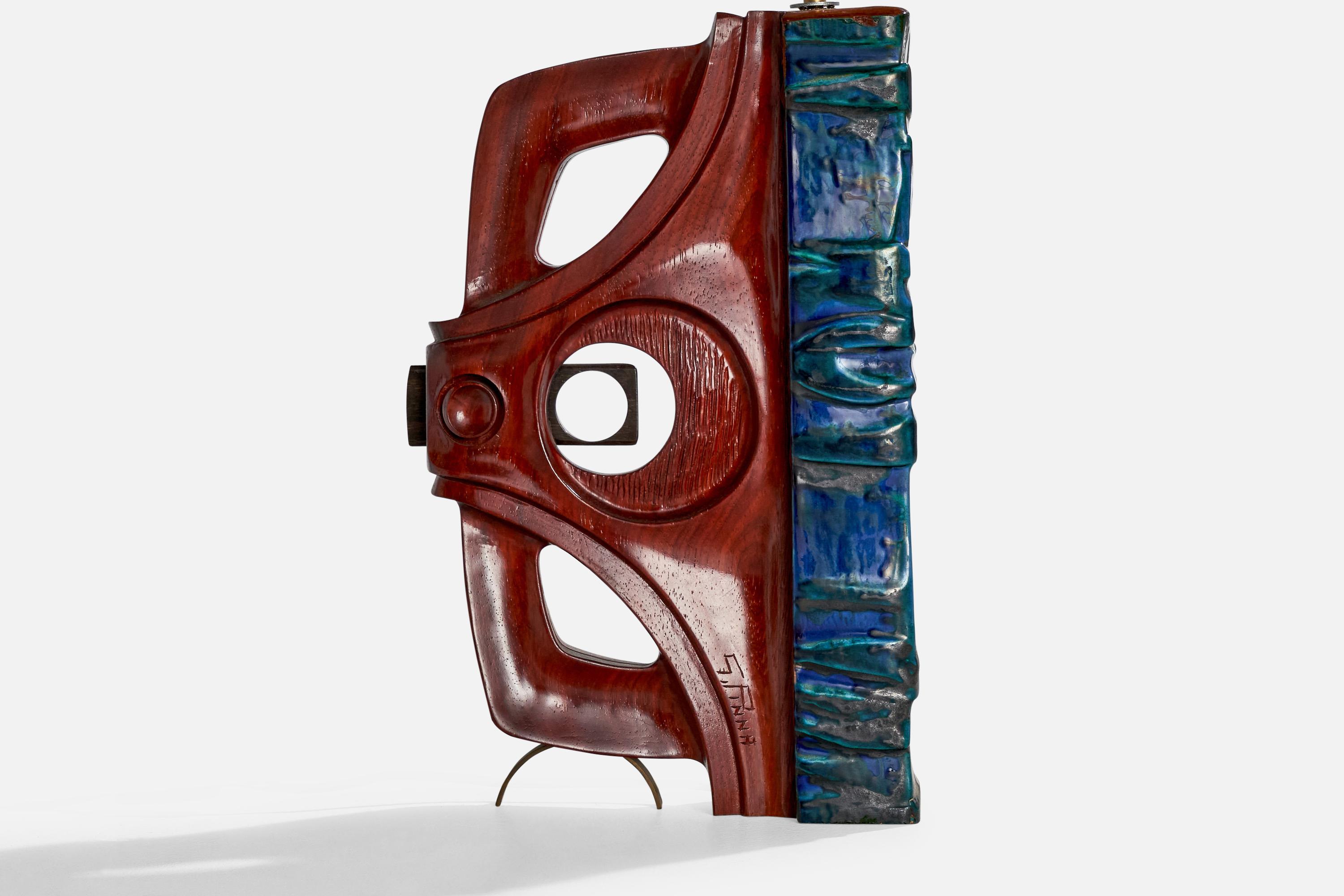 Gianni Pinna, Table Lamps, Wood, Ceramic, Italy, 1970s For Sale 9
