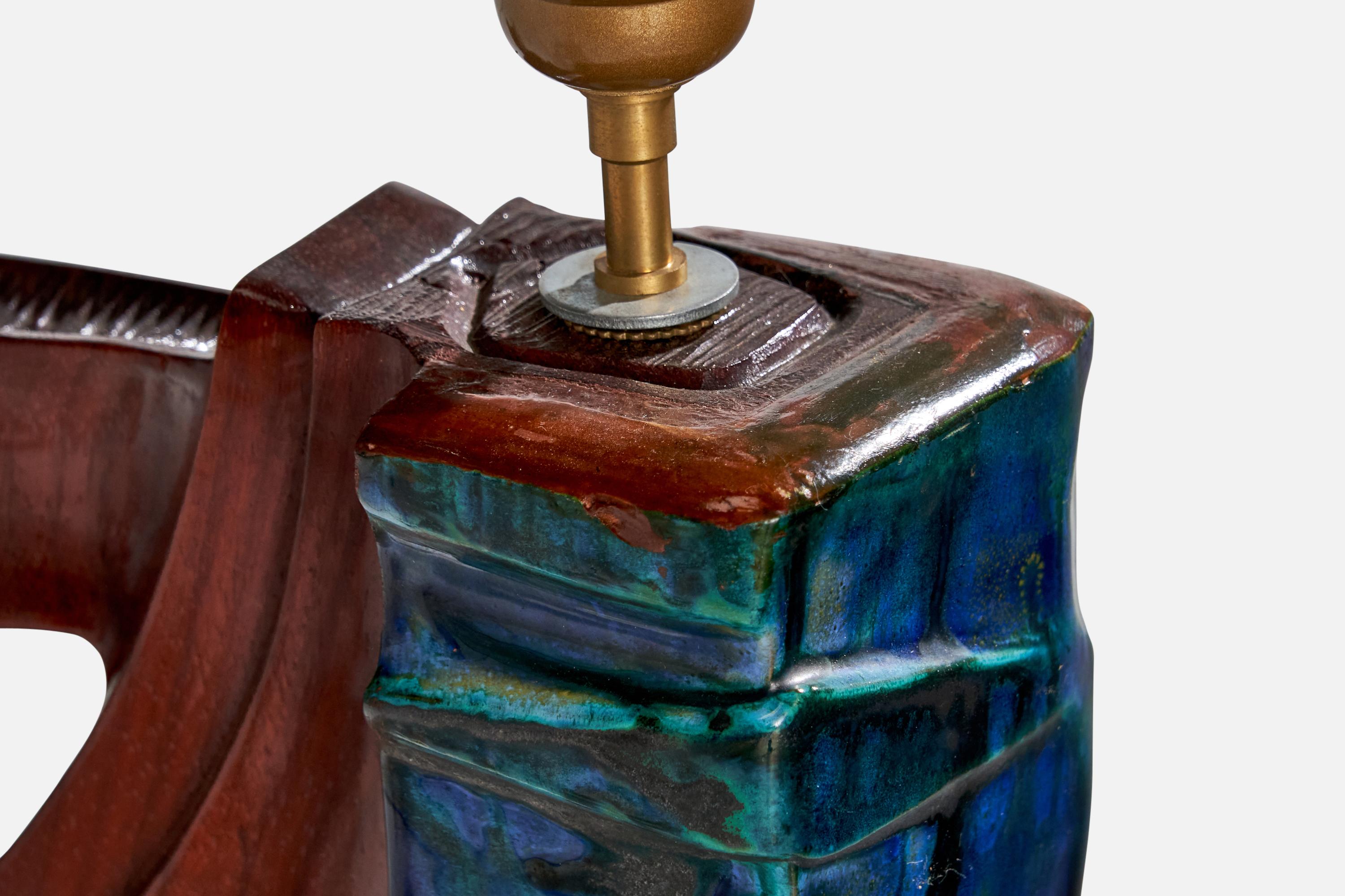 Gianni Pinna, Table Lamps, Wood, Ceramic, Italy, 1970s For Sale 11