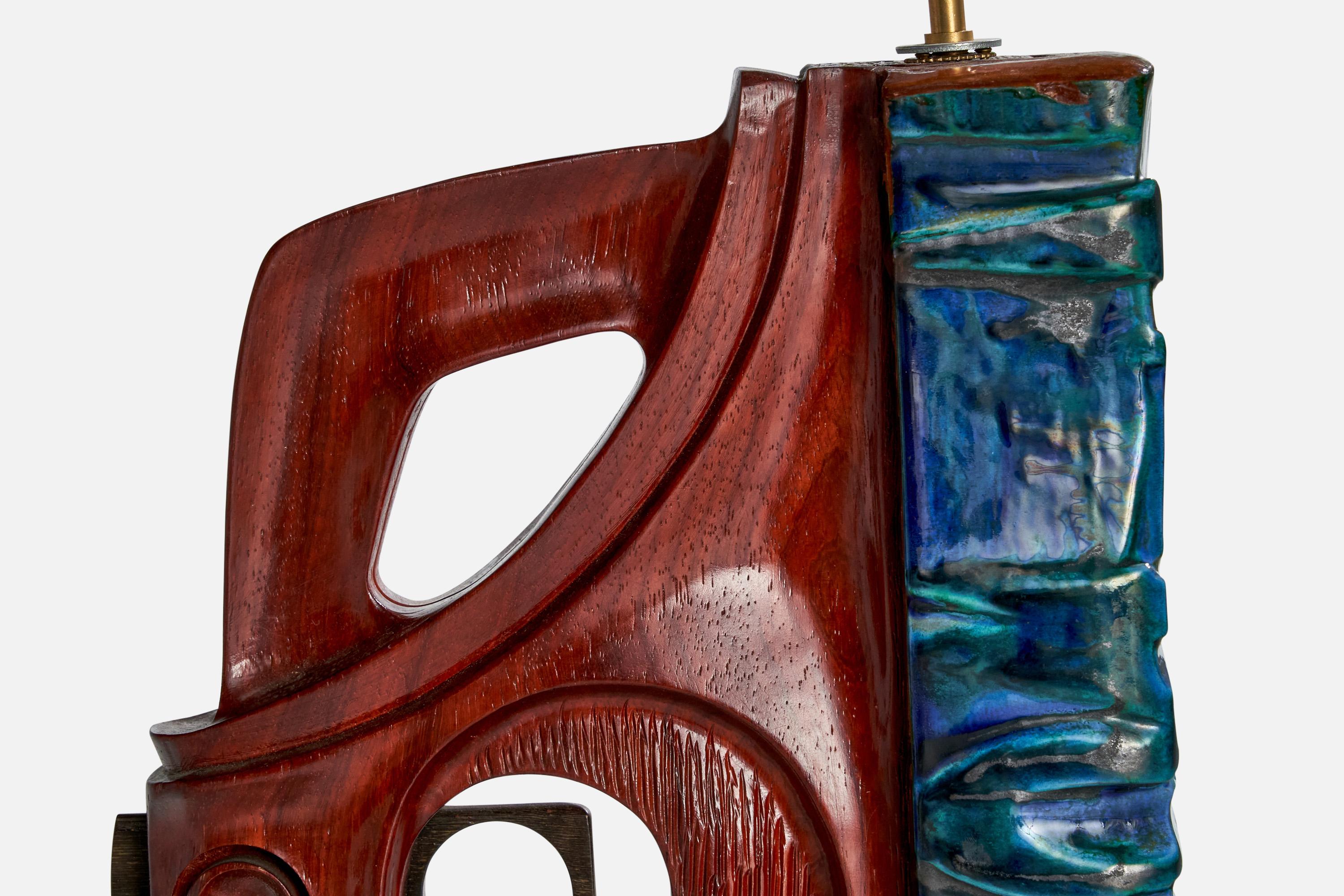 Italian Gianni Pinna, Table Lamps, Wood, Ceramic, Italy, 1970s For Sale