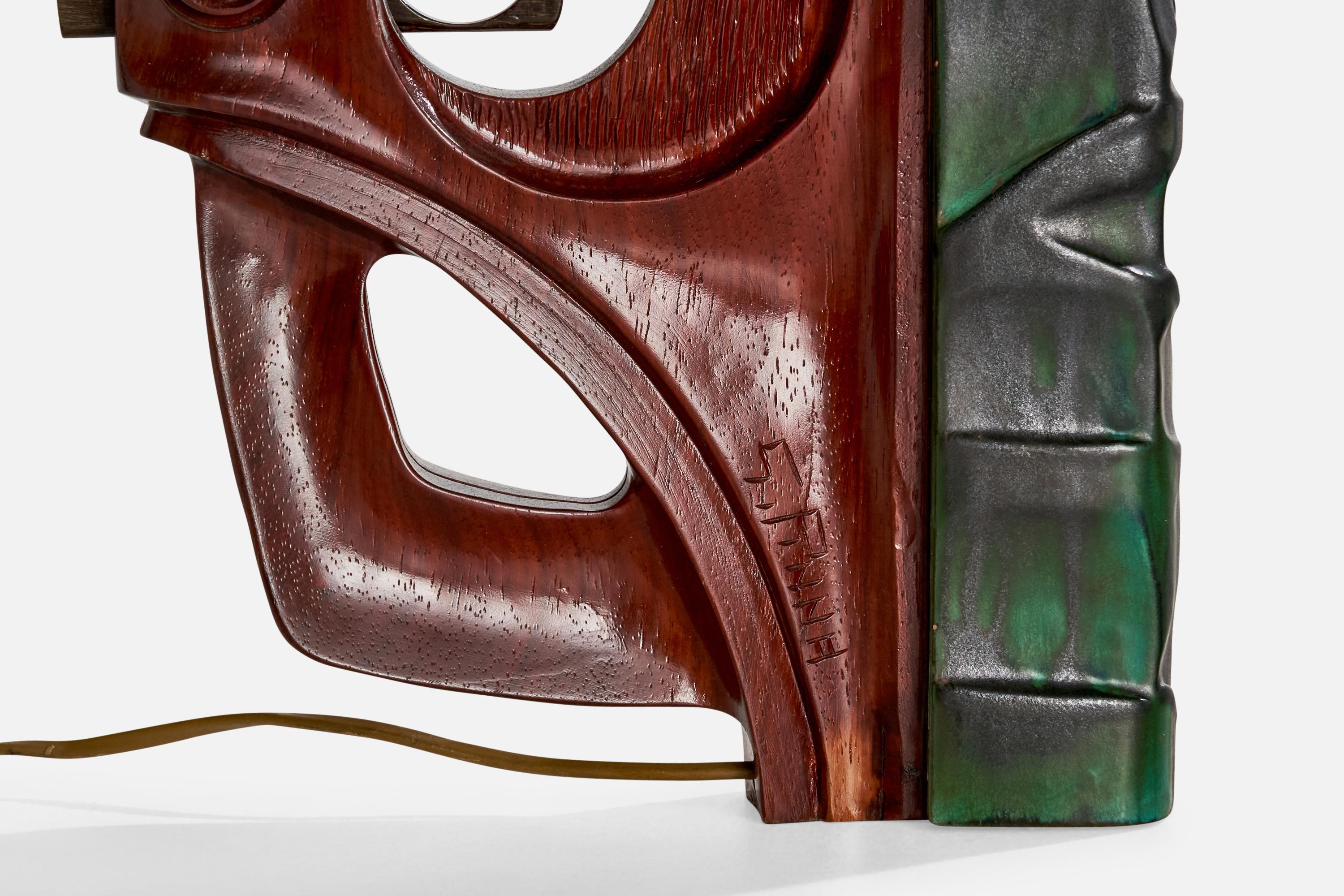 Gianni Pinna, Table Lamps, Wood, Ceramic, Italy, 1970s For Sale 2
