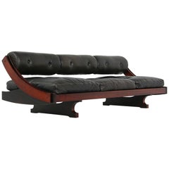 Gianni Songia 1960s Daybed GS 195 Sofa for Sormani Italy Black Leather, Mahogany