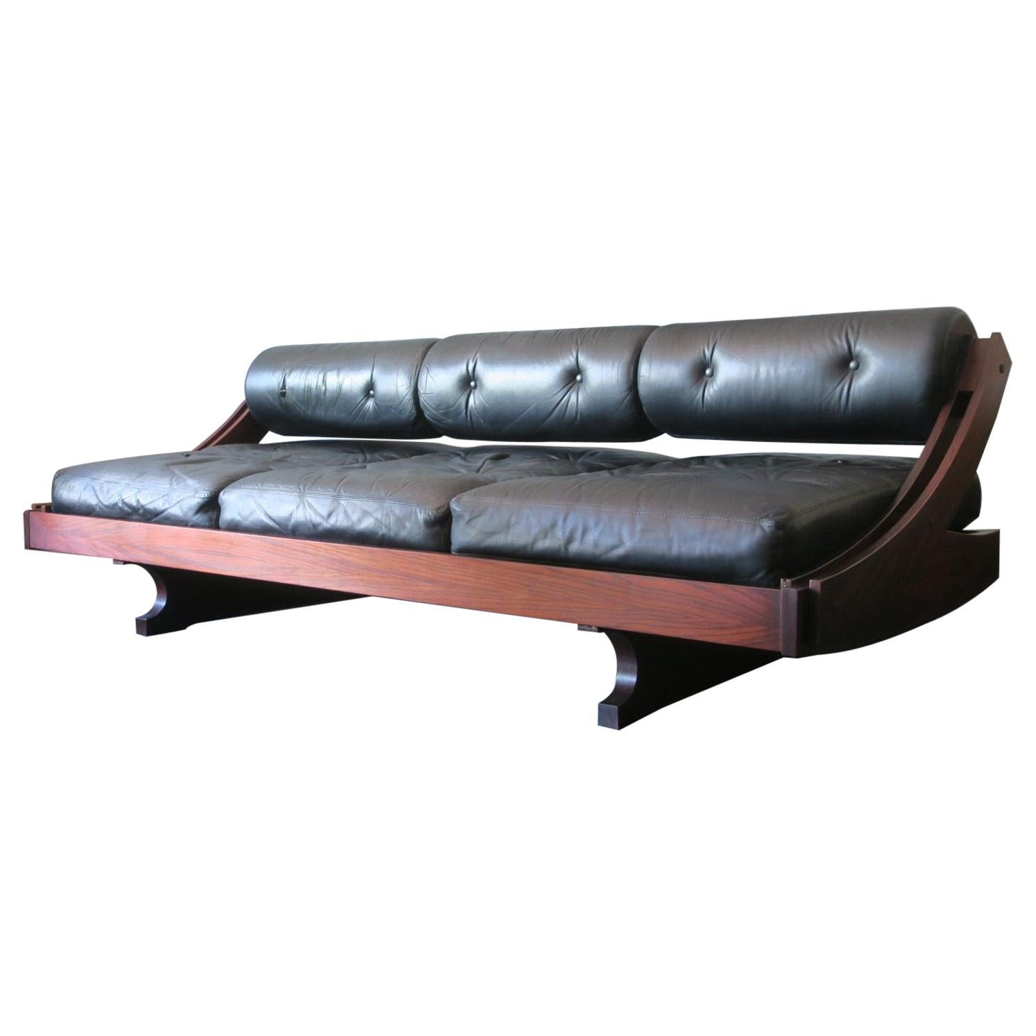 Gianni Songia for Sormani Black Leather and Rosewood Sofa / Daybed 1963 For Sale