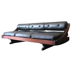 Gianni Songia for Sormani Black Leather and Rosewood Sofa / Daybed 1963