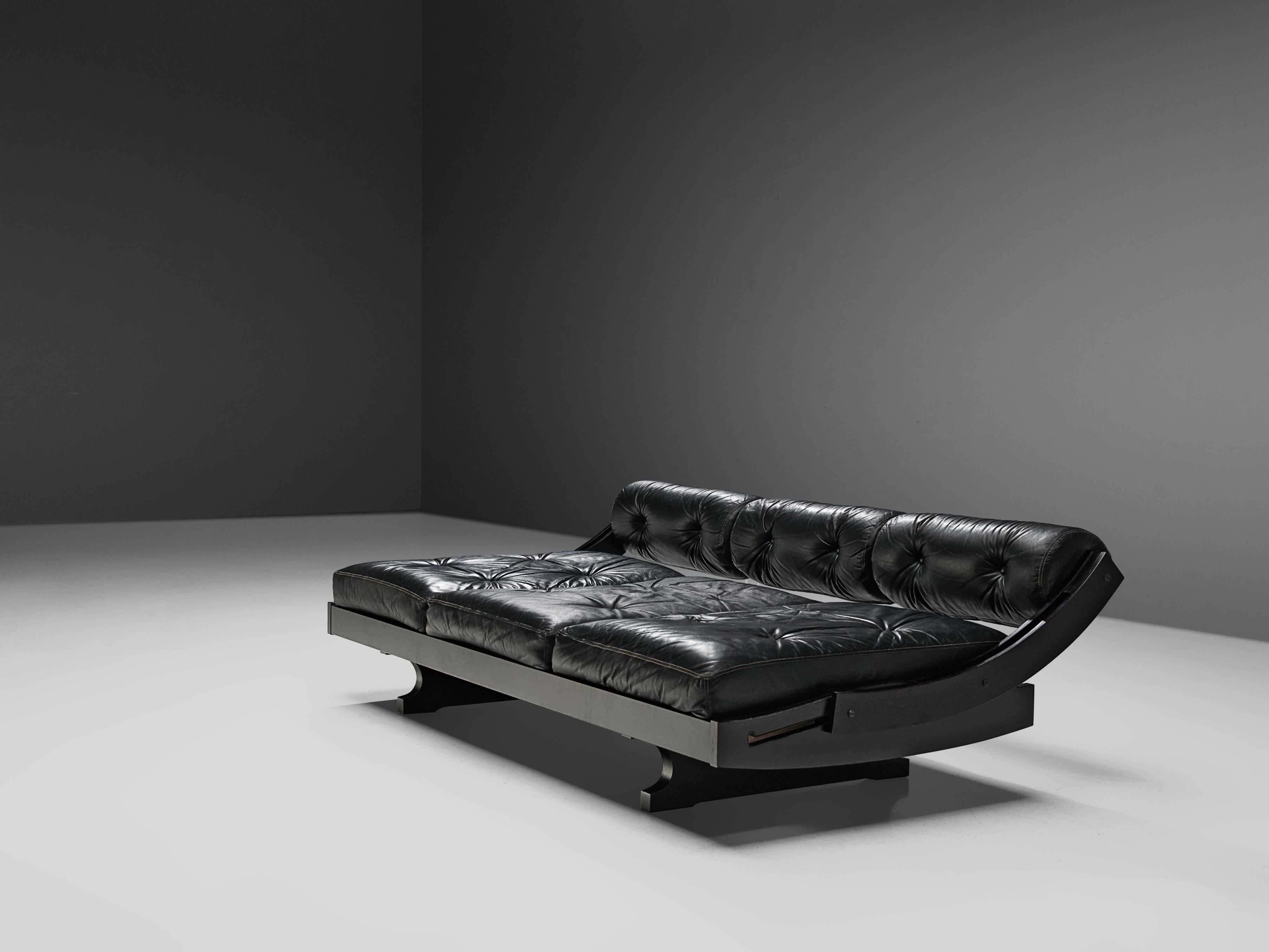 Italian Gianni Songia for Sormani Sofa in Black Leather