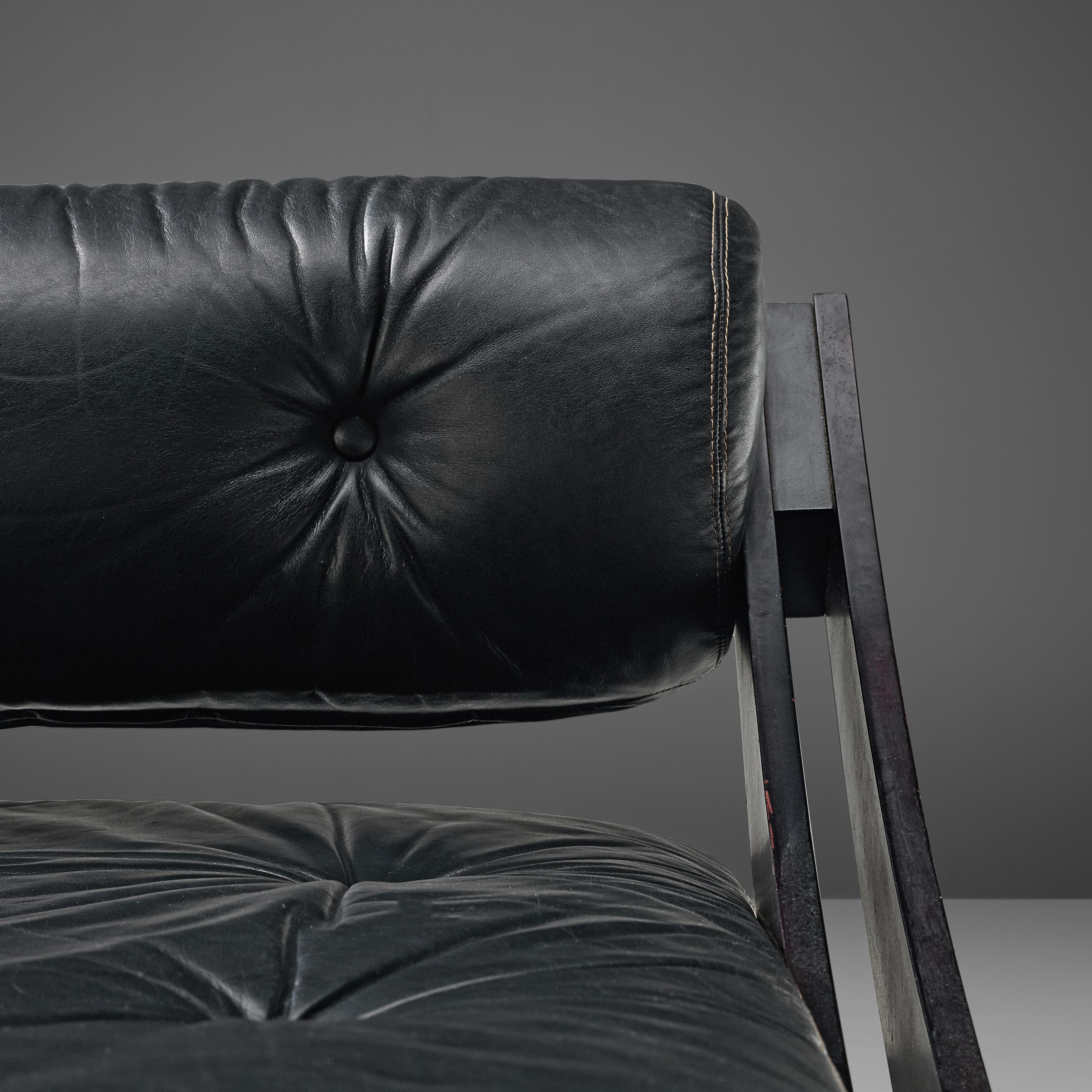 Lacquered Gianni Songia for Sormani Sofa in Black Leather