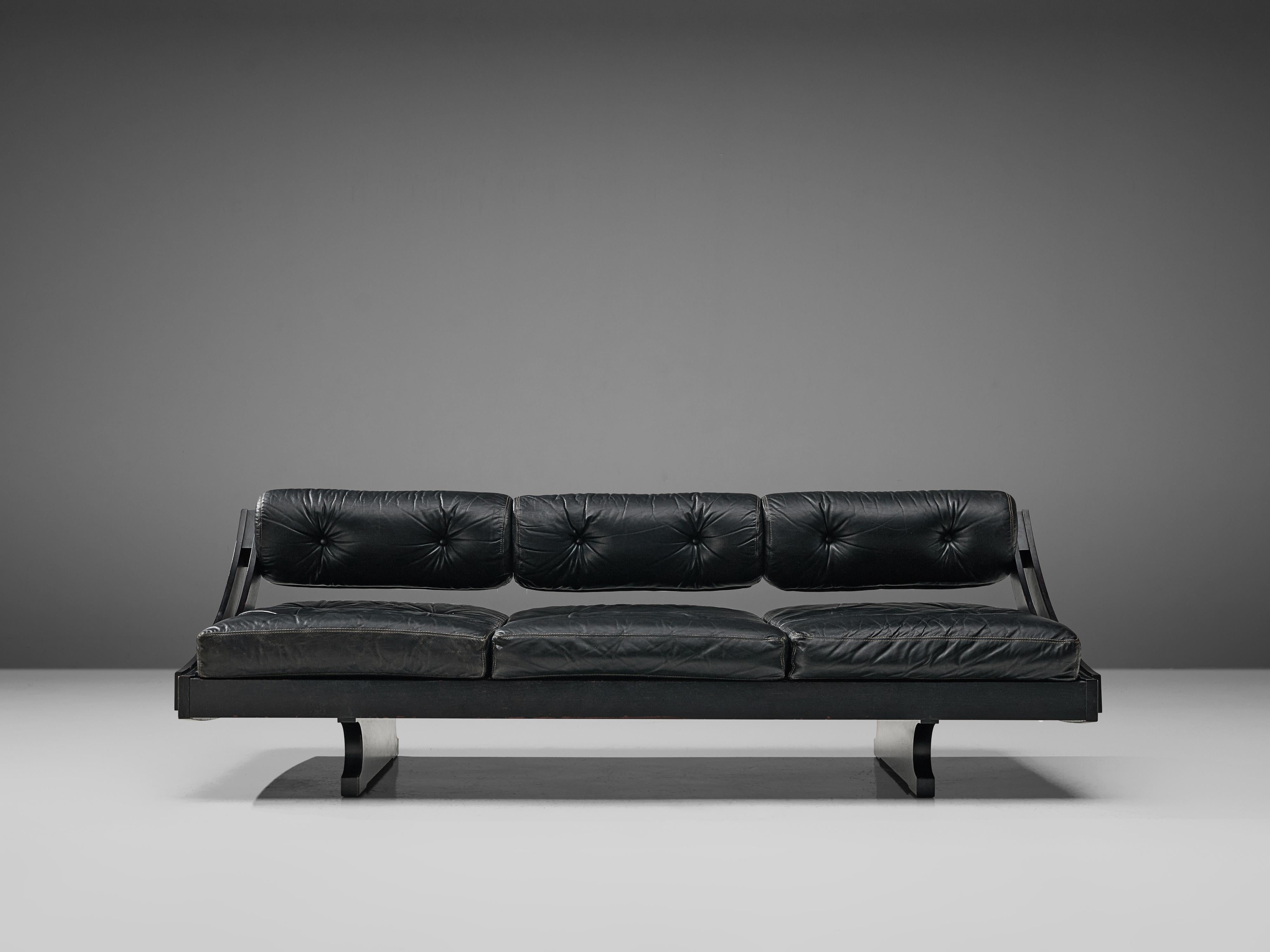 Gianni Songia for Sormani Sofa in Black Leather In Good Condition In Waalwijk, NL