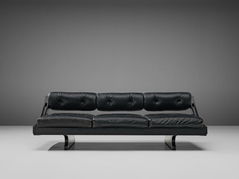 Gianni Songia for Sormani Sofa in Black Leather For Sale 1