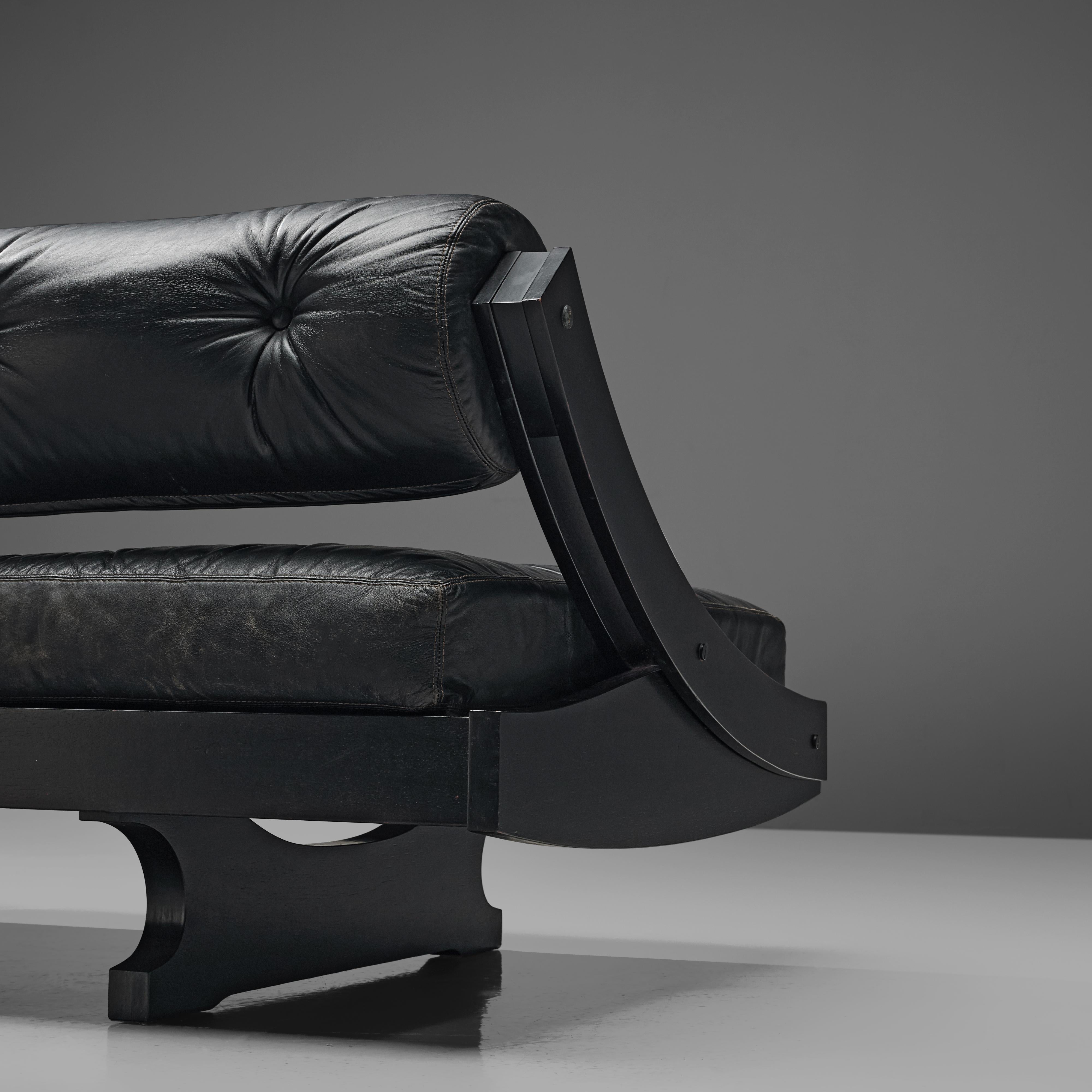 Mid-20th Century Gianni Songia for Sormani Sofa in Black Leather