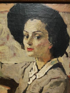 Signed G Vagnetti Female Portrait Drawing dated 1947 oil canvas