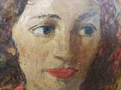 Gianni Vagnetti Lady in Red Portrait Painting 20 century oil panel,