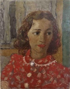 Gianni Vagnetti Lady in Red Portrait Painting 20 century oil panel, 