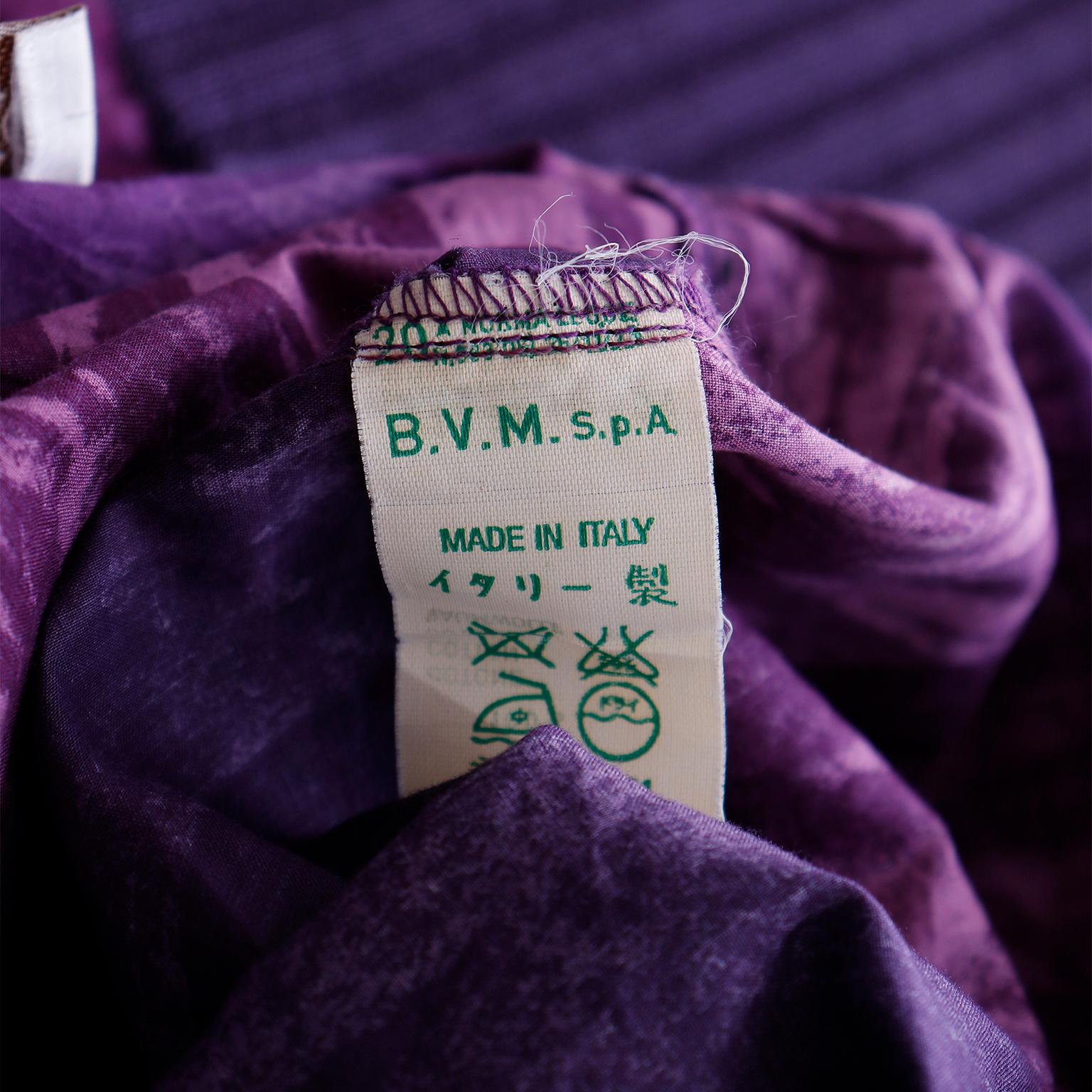 Gianni Versace 1980s Asymmetrical Top Purple Abstract Print Shirt w Knit Trim For Sale 6