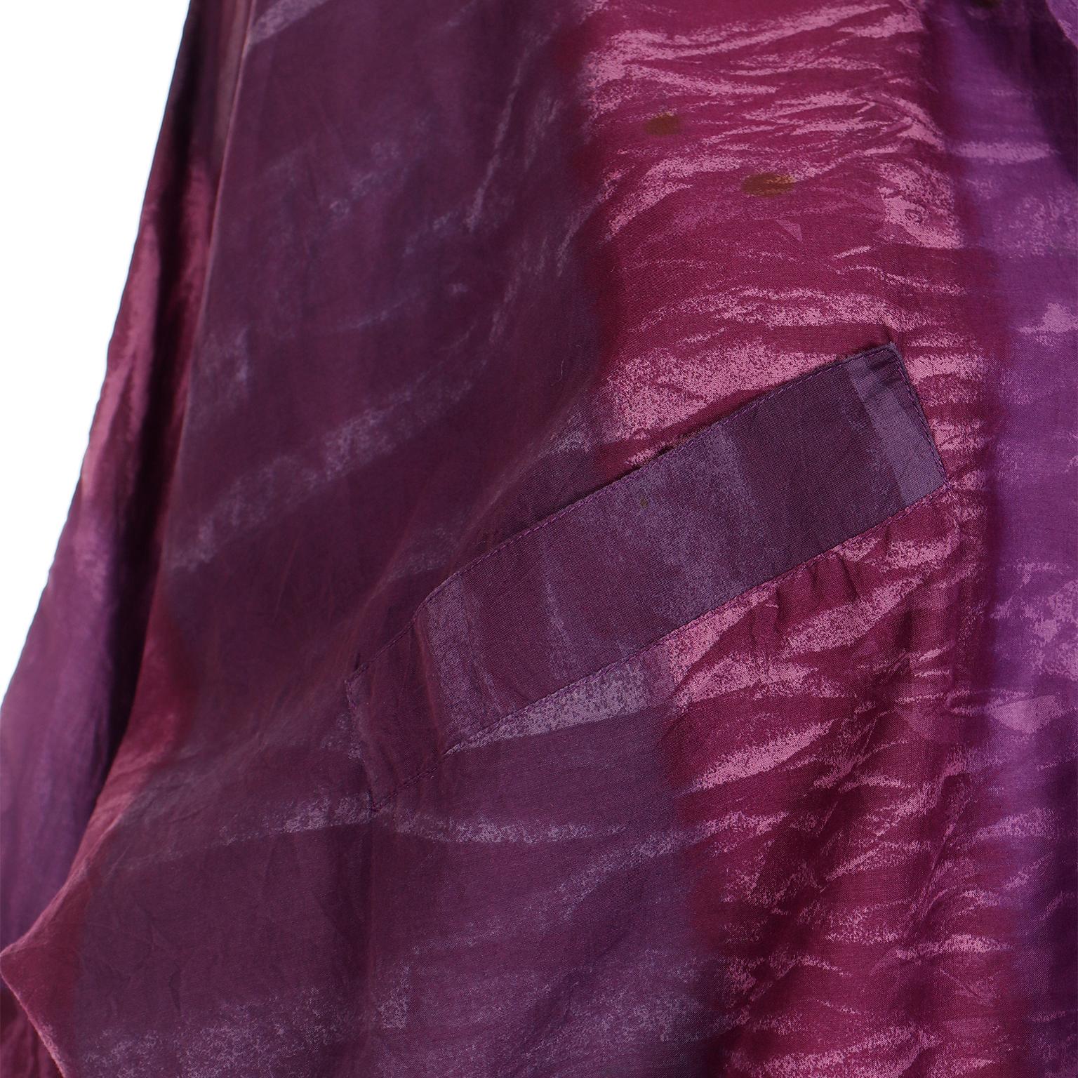 Gianni Versace 1980s Asymmetrical Top Purple Abstract Print Shirt w Knit Trim For Sale 3