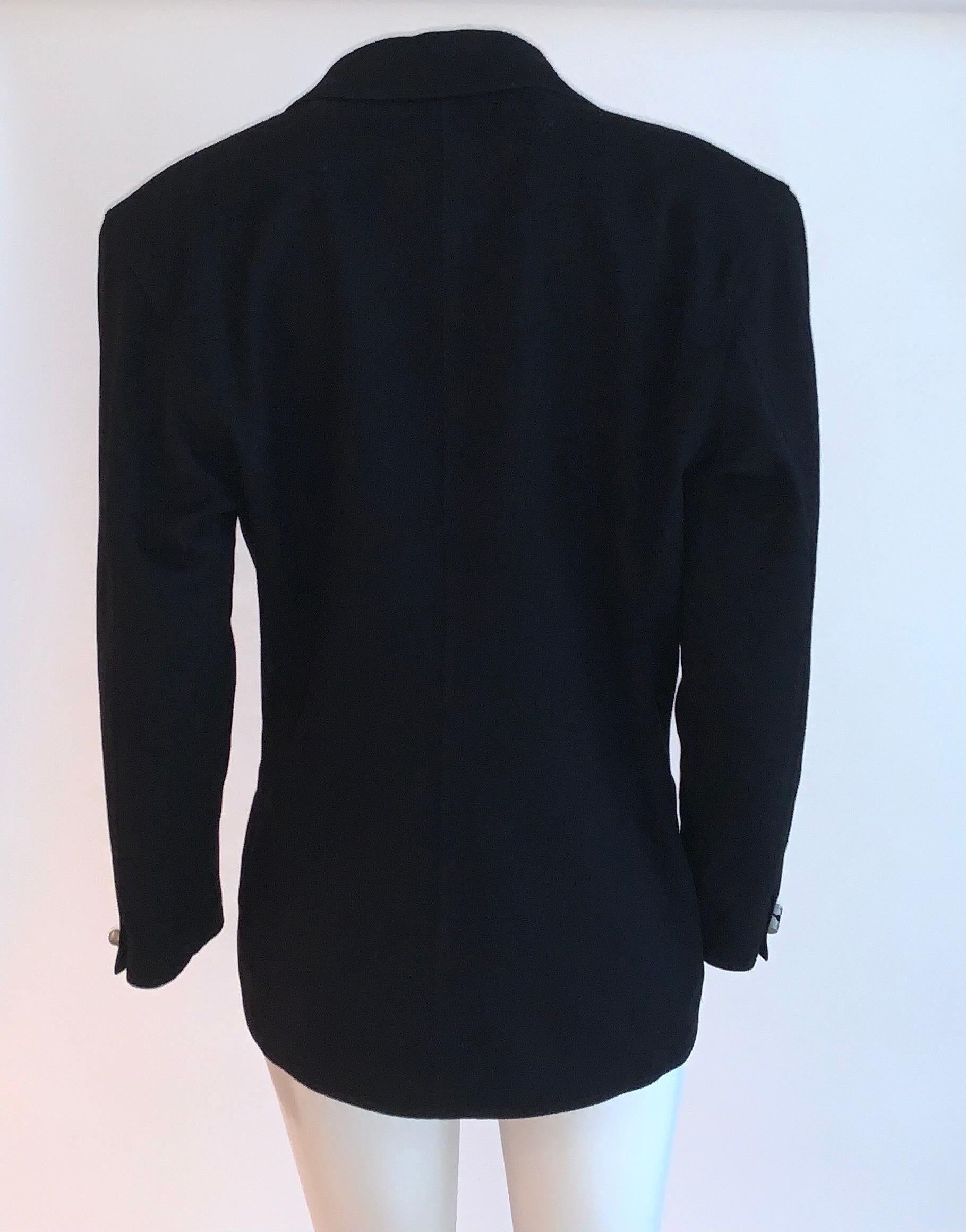 Women's Gianni Versace 1980s Black Wool Blazer with Silver Toggle Style Buttons
