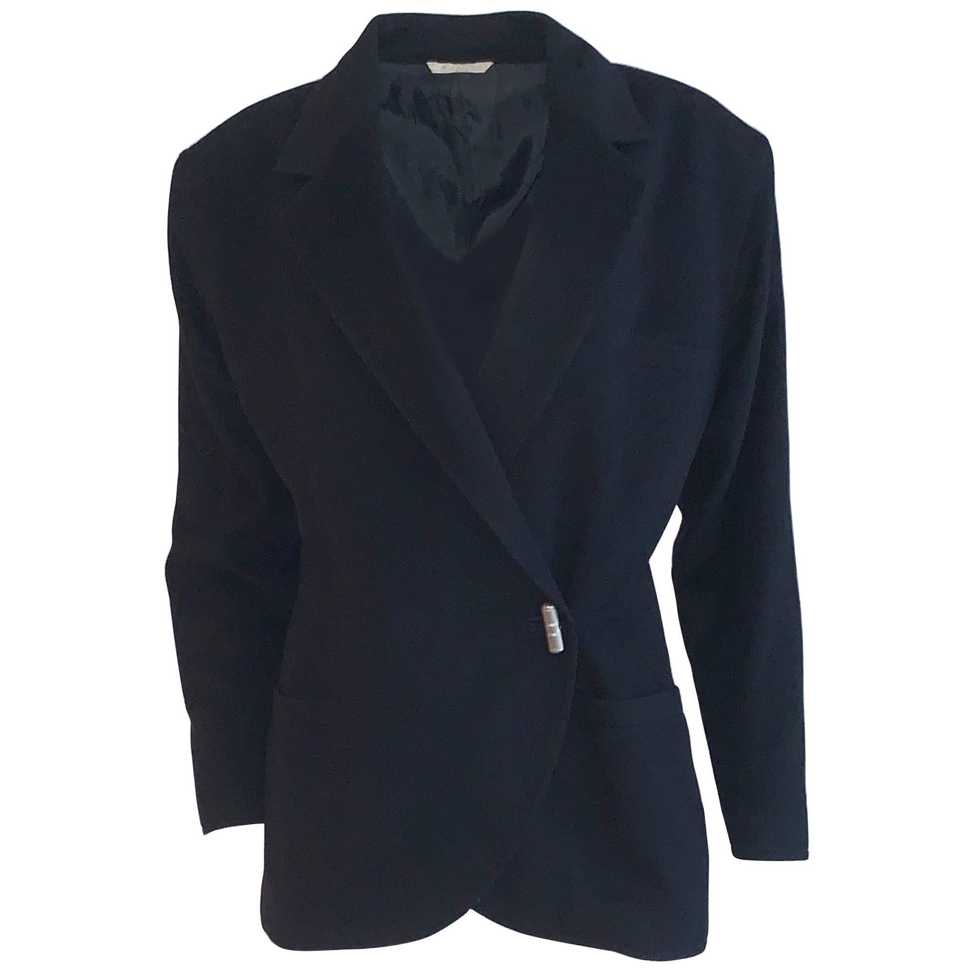 Gianni Versace 1980s Black Wool Blazer with Silver Toggle Style Buttons