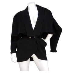 Gianni Versace 1980s Black Wool Cinched Jacket With Cape Detail Feature